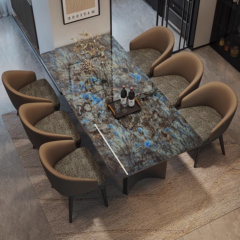 Italian Light Luxury Marble Dining Table Modern Simple Rectangular Home Dining Table and Chair Combination Small Apartment Stainless Steel