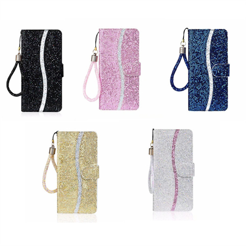 Cross-Border Applicable Iphone17Promax Leather Case Glitter Sequin Flip Card Apple 16 Mobile Phone Protective Case