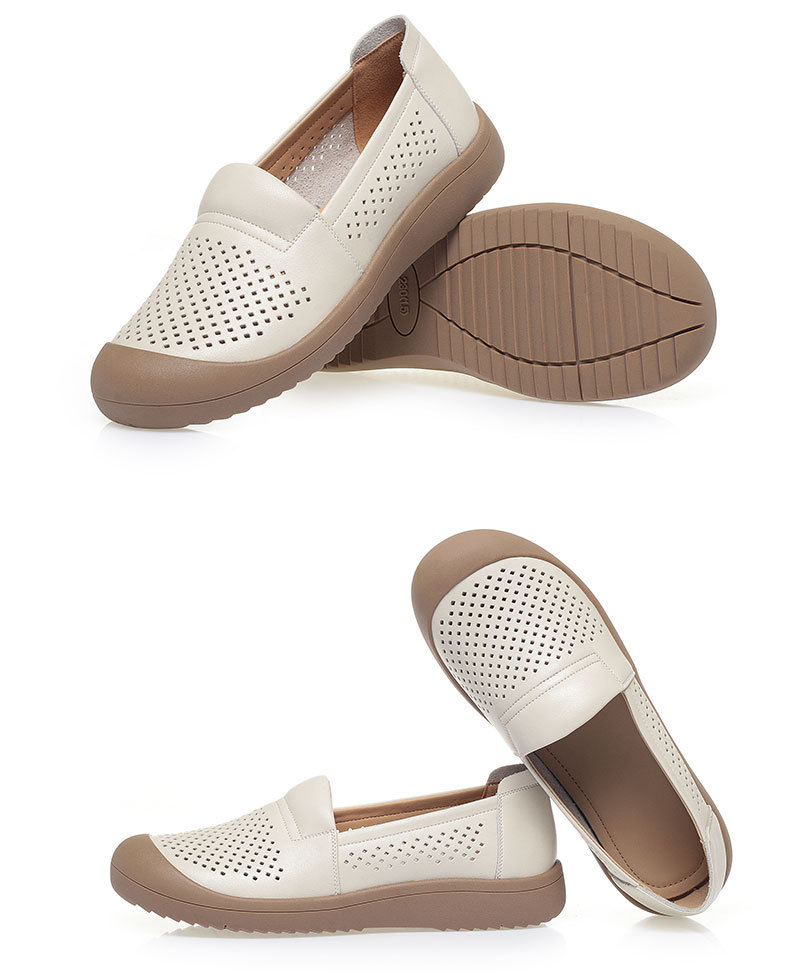 Sandal nữ da bò thật mũi kín đế mềm thoáng khí — màu be chi tiết 14