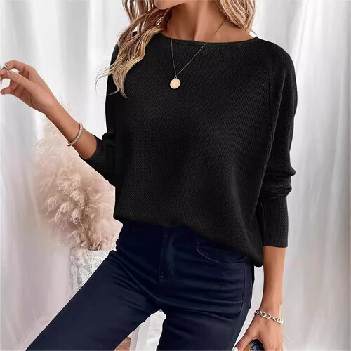 2025 New Autumn Amazon Cross-Border Women's Knitted Top in European and American Style, Waffle-Textured Off-Shoulder Women's Regular Top