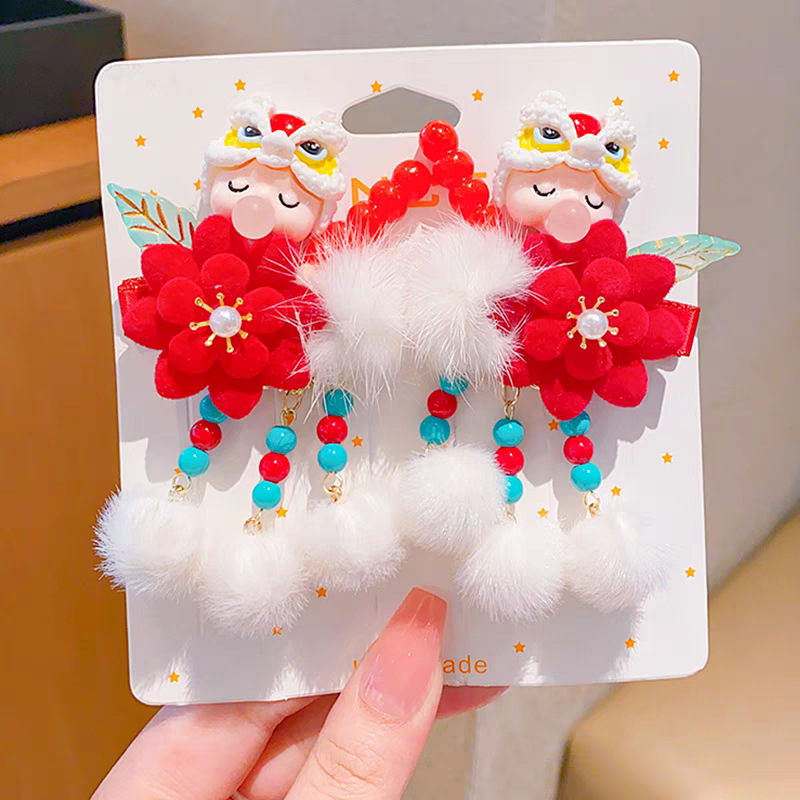 Accesorios para el cabello Hanfu de año nuevo para niñas, año nuevo rojo, horquilla de estilo antiguo, flor de cabeza de año nuevo para niñas, tocado de estilo chino para niños