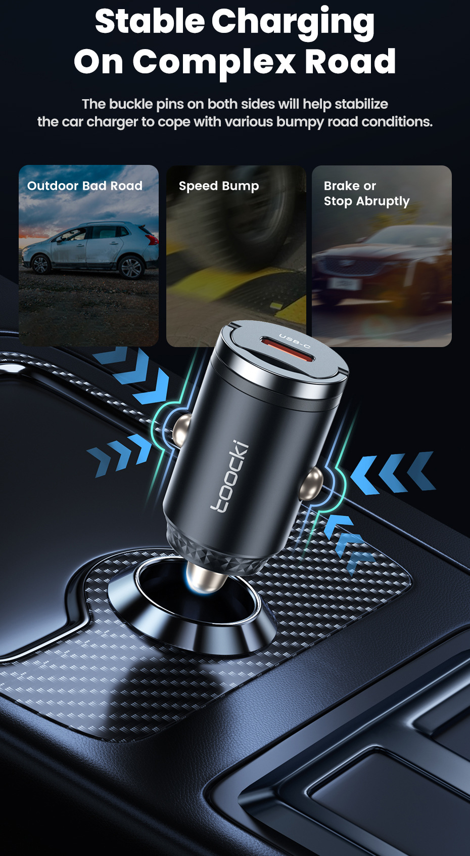 Toocki 45W Mini Pull-Tab Car Mobile Phone Charger Type-C Fast Charging Suitable for Samsung Pps Car Charger