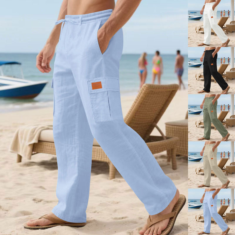 Cross-Border Independent Station Summer Linen Casual Pants Men's Beach Loose Breathable Thin Outdoor Sports Workwear Trousers