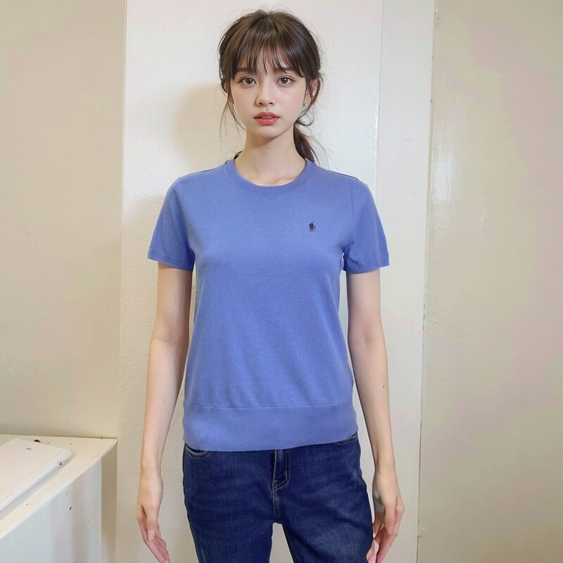 2026 Spring and Summer New Cotton Women's Round Neck Short-Sleeved Knitted Sweater with Pony Embroidery 2026 Spring and Summer New Cotton Women's Round Neck Short-Sleeved Knitted Sweater with Pony Embroidery
