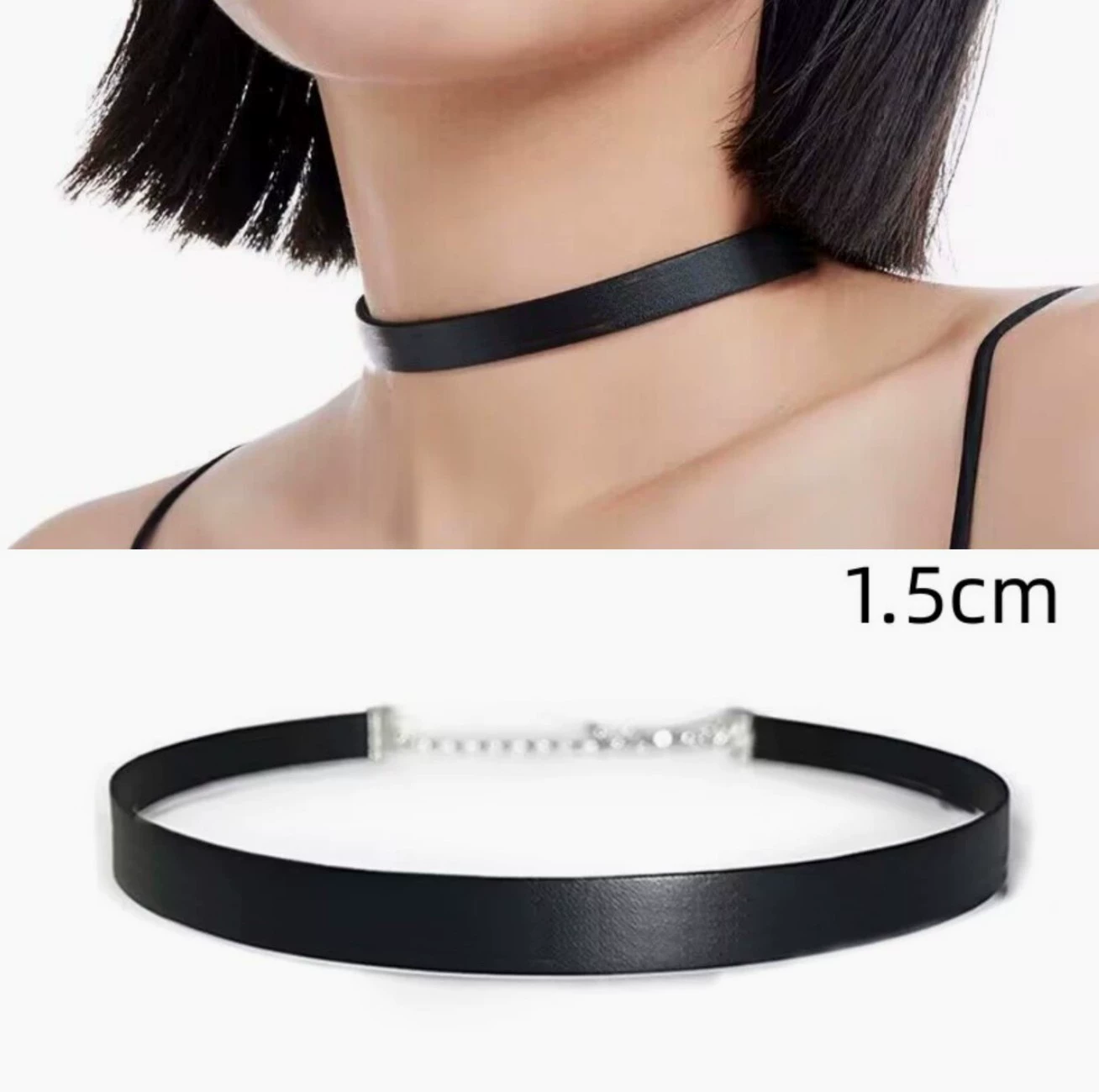 Choker polyurethane short necklace, 30 cm, black, widths 0.5–2 cm
