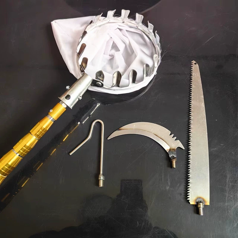 Оптовая продажа, многофункциональный инструмент для сбора фруктов из нержавеющей стали на большой высоте, крюк для ароматных деревьев, байонет, маленькая ножовка по металлу, набор для сбора фруктов из 4 предметов