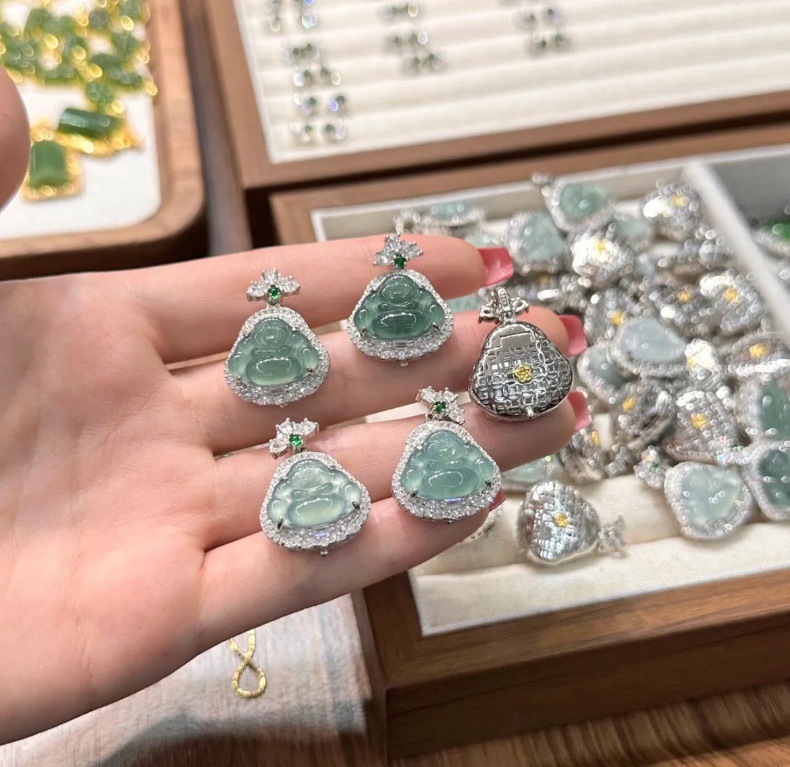 Mặt dây chuyền ngọc bích tự nhiên bạc S925 hình Phật Công, Đậu Phúc, Hồ lô — Đậu Phúc 2, Khuy an toàn, Đậu Phúc 1, Như ý chi tiết 22