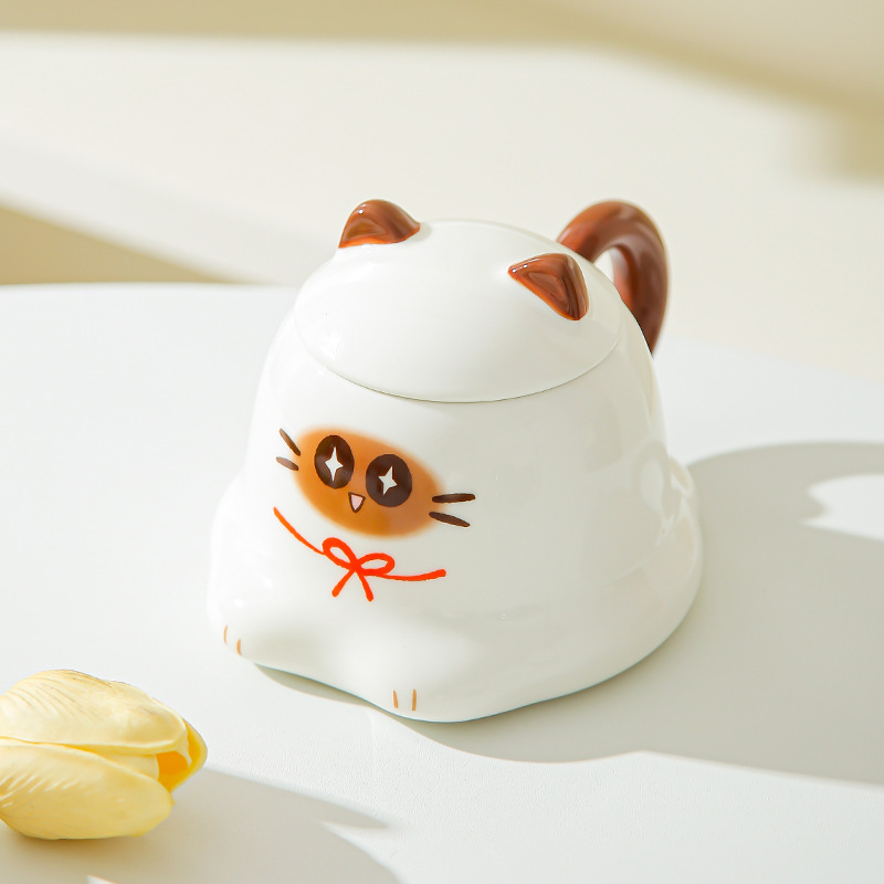 Tazas de dibujos animados de alto valor, tazas de cerámica, tazas de gato Siamese, lindas tazas de agua, regalos de cumpleaños creativos para niños y niñas