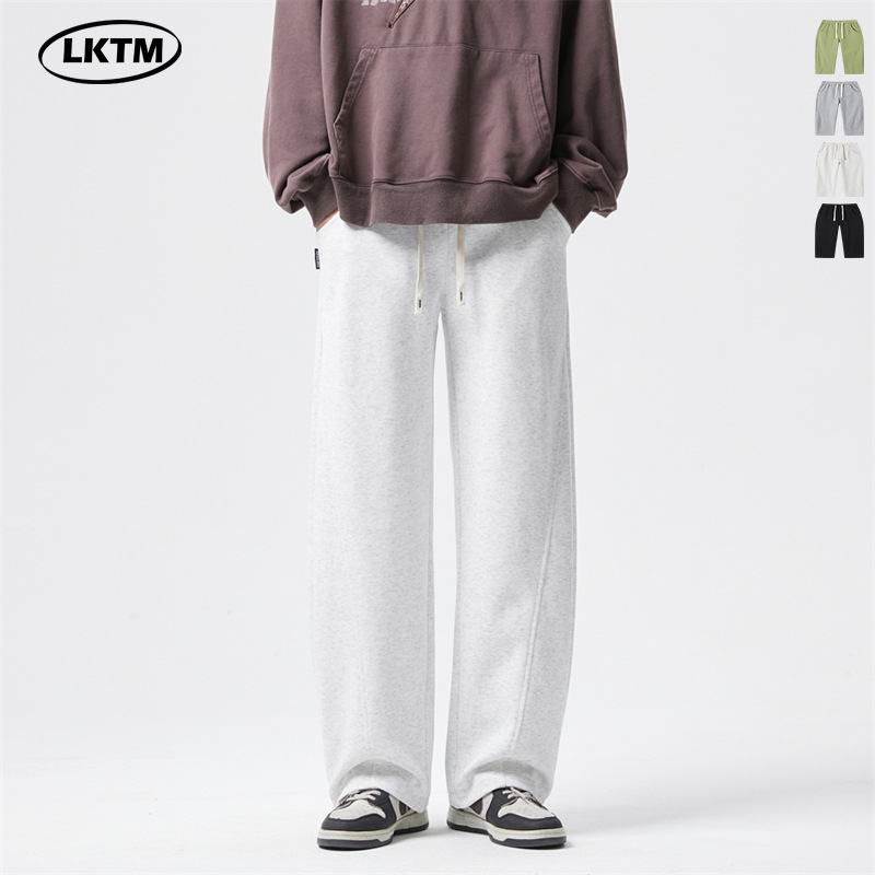LKTM男装#秋冬新款重磅卫裤男美式高街宽松抽绳直筒运动弯刀长裤