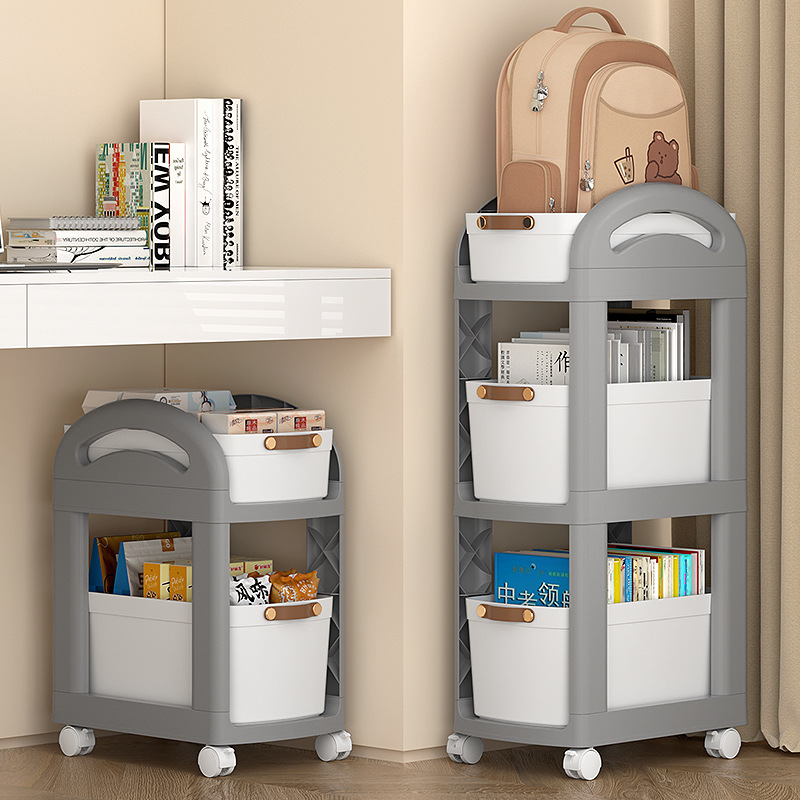 Book bag and book storage rack, movable small cart, office desk under storage cabinet, simple multi-layer with wheels, bookshelf