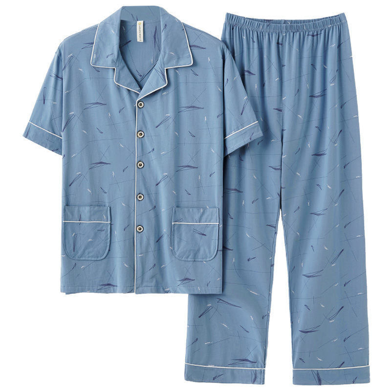 Pijamas de verano de algodón de los hombres pantalones de manga corta de algodón de los hombres de algodón delgado de verano más tamaño de media manga de los hombres homewear
