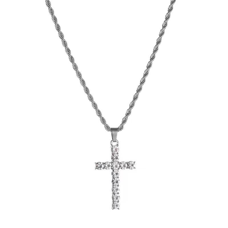 Titanium Steel IG Style Simple Style Cross Inlay Zircon Pendant Necklace display picture 1