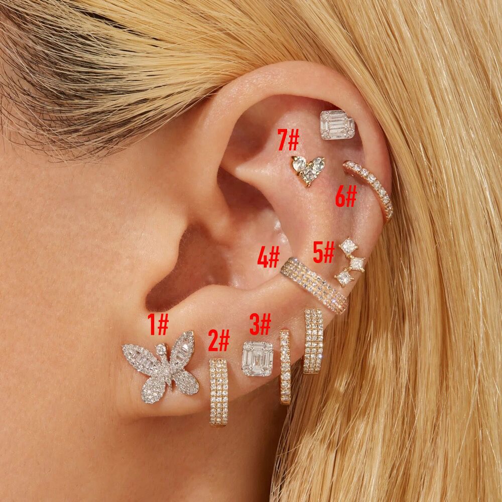 6g Weight Zircon Inlay Material Ear Studs Classification Ear Cartilage Rings & Studs Piercing Type 1 Piece Quantity Daily Occasion Copper Material Heart Shape, Butterfly Pattern Women's Gender Inlay Design Simple Style, Classic Style Style 1 Piece Simple Style Classic Style Heart Shape Butterfly Inlay Copper Zircon Ear Studs 无