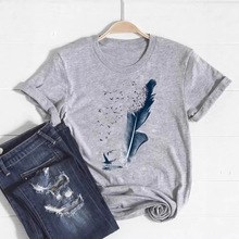 Feather Watercolor Lovely Print T Shirt Short Sleeve Summer