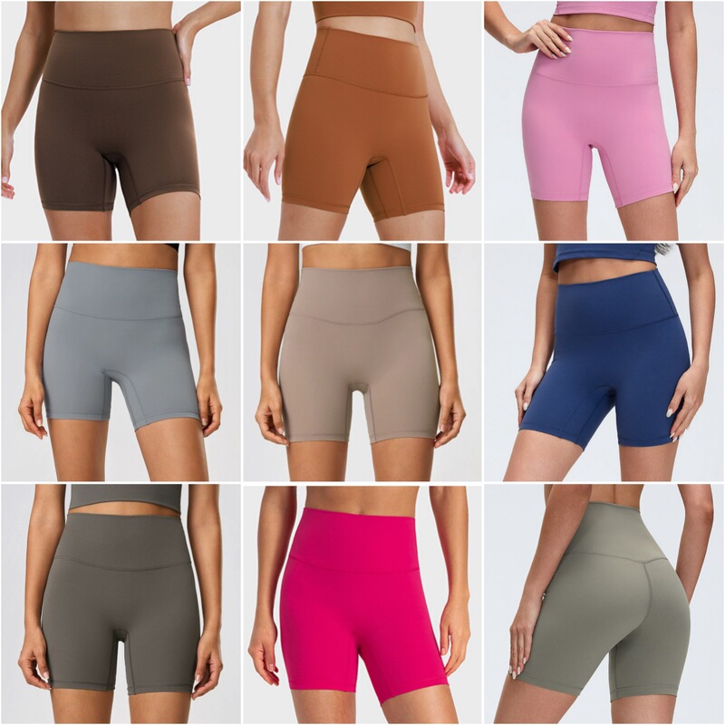 Lulu Yoga Shorts Sanding Sports Pants Women's Tight Riding Pants High Waist Peach Hip Fitness Pants