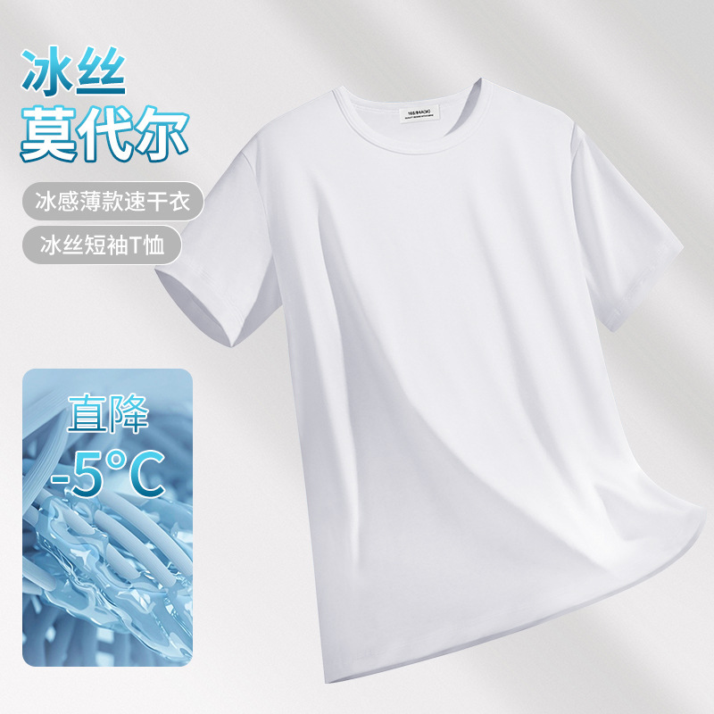 High-End Modal Short-Sleeved T-Shirt for Men 2025 Summer New Classy Men's Thin Ice Silk Top Trendy Brand Men