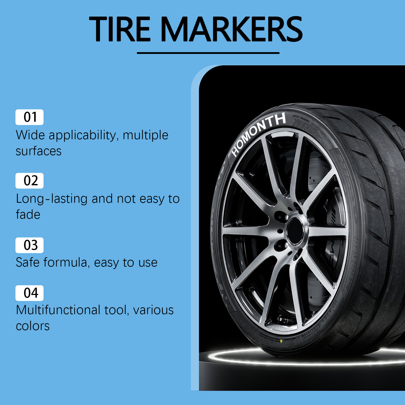 Homonth White Tire Paint Pen Car Tire Solid Color Painting Creative DIY Oil-Based Paint Pen