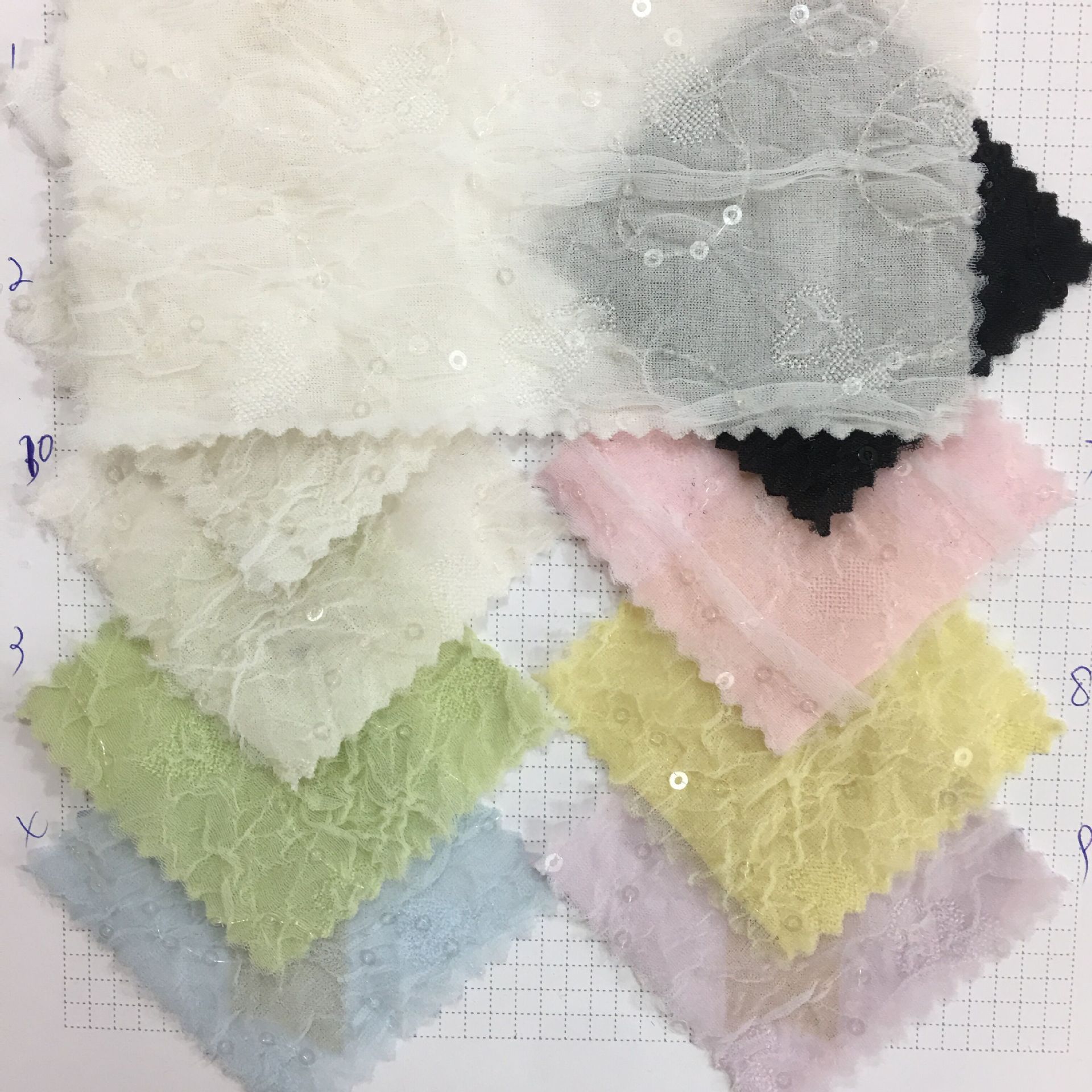 现货泡泡纱提花绣珠片面料 涤纶双层提花 春夏小香风连衣裙布料