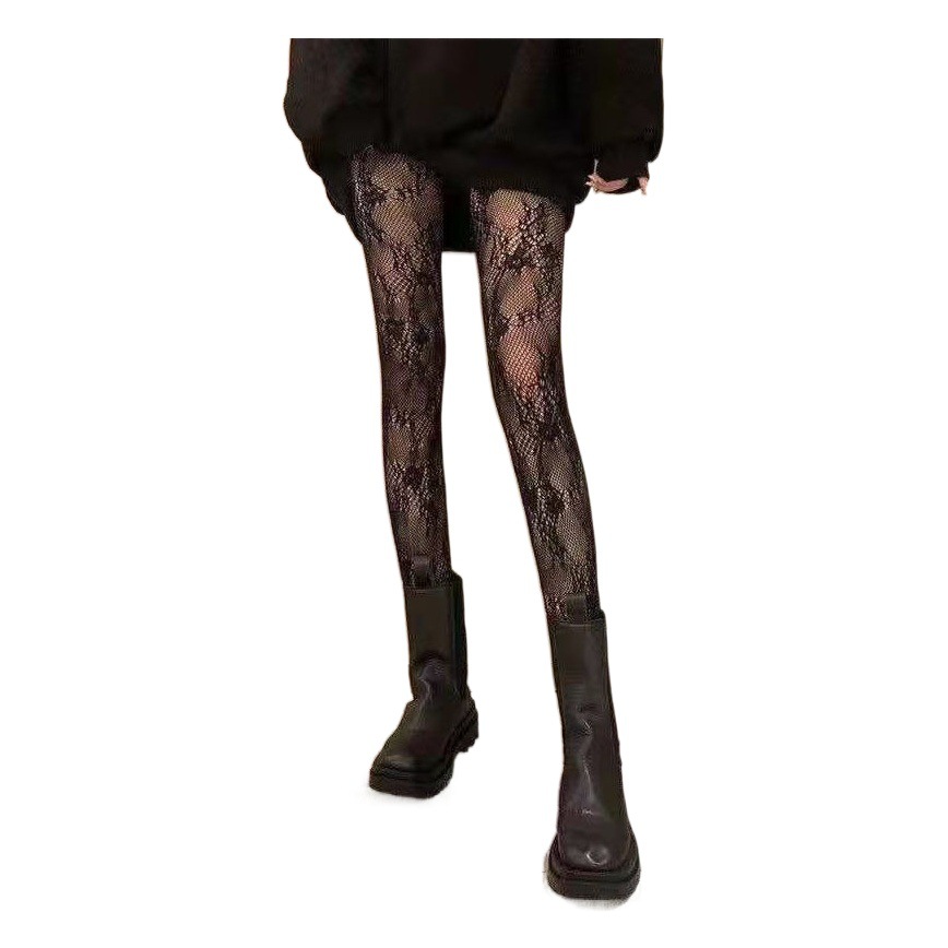 Rosa flor sexy encaje hueco malla calcetines de fondo pantimedias medias mujeres sexy jacquard malla calcetines fábrica al por mayor