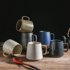 日式粗陶水杯商用咖啡杯帶柄情侶馬克杯制訂禮品杯陶瓷杯辦公新款