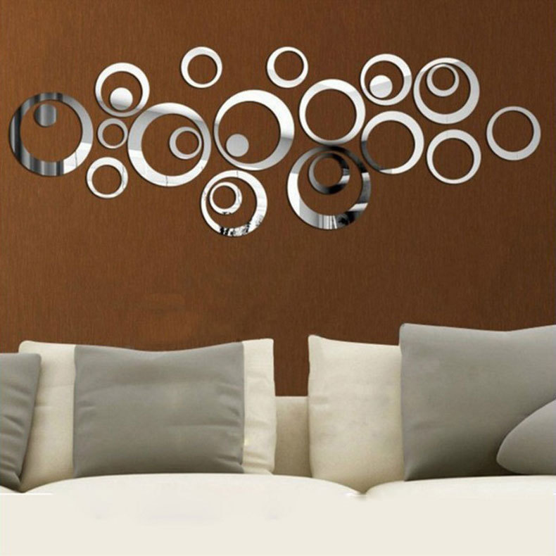 Cross-border 3d ring acrylic stereo mirror wall stickers living room bedroom TV background wall circle home decoration