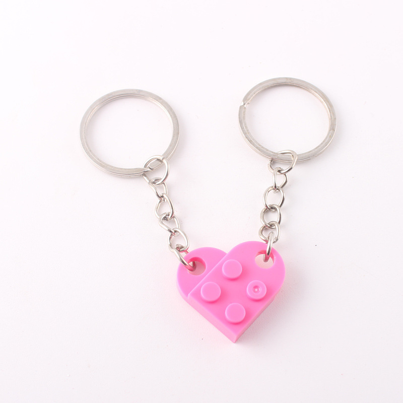 Dos en uno bloques de construcción de amor llavero pareja desmontable llavero amistad afecto en forma de corazón Qixi pequeño regalo