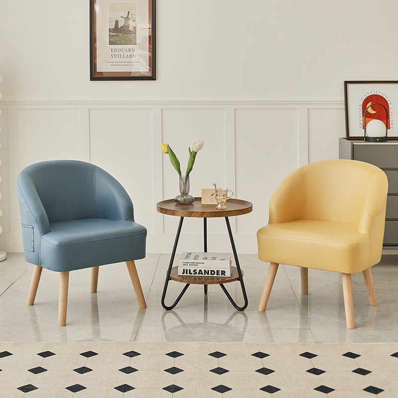 Sofá de ocio de madera sólida silla de respaldo de dormitorio pequeño balcón tela económica perezosa