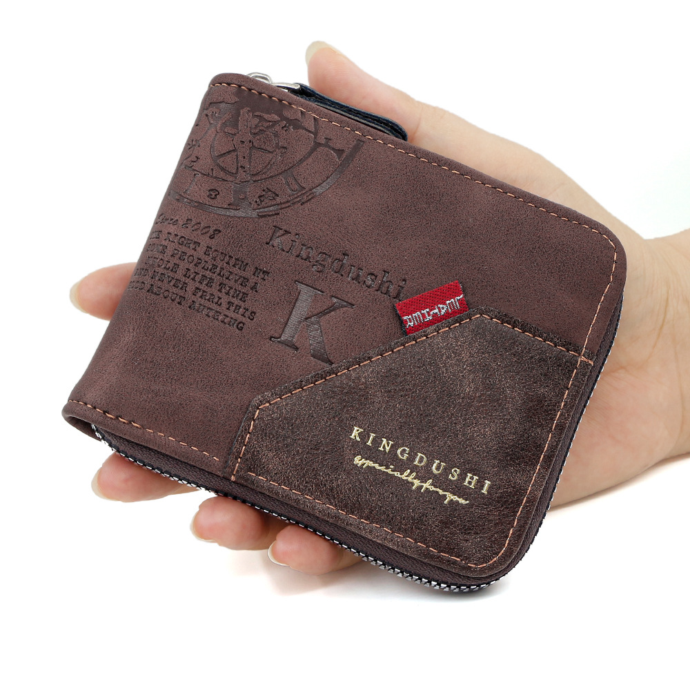 Cartera corta para hombre con estampado retro europeo y americano, monedero de perilla de gran capacidad, billetera de múltiples tarjetas al por mayor