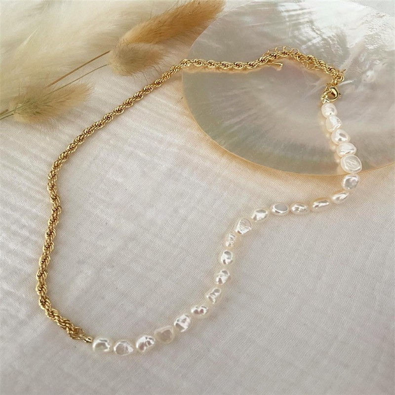 Fashion Twist Necklace Copper Plated 14K Gold Stitching Pearl Necklacepicture4