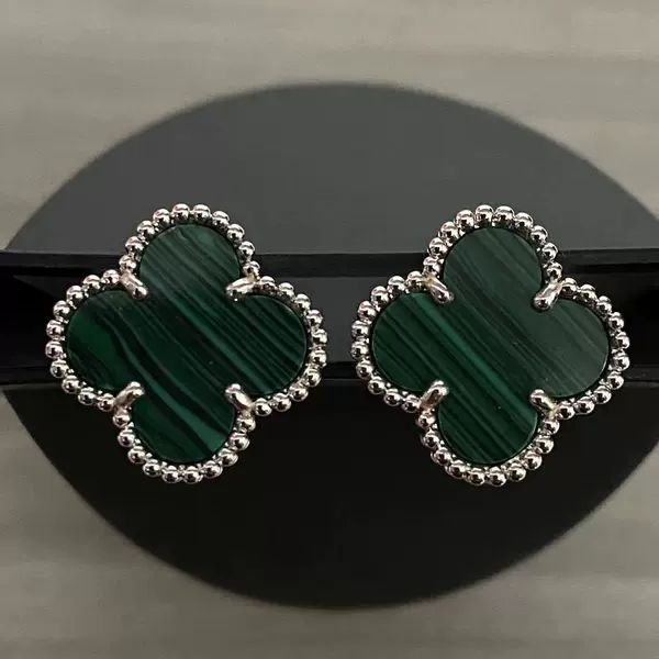 Platinum earrings malachite