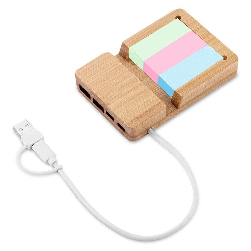 Bamboo USB hub distributor multi-function dual-input four-port type c docking station promotional gifts