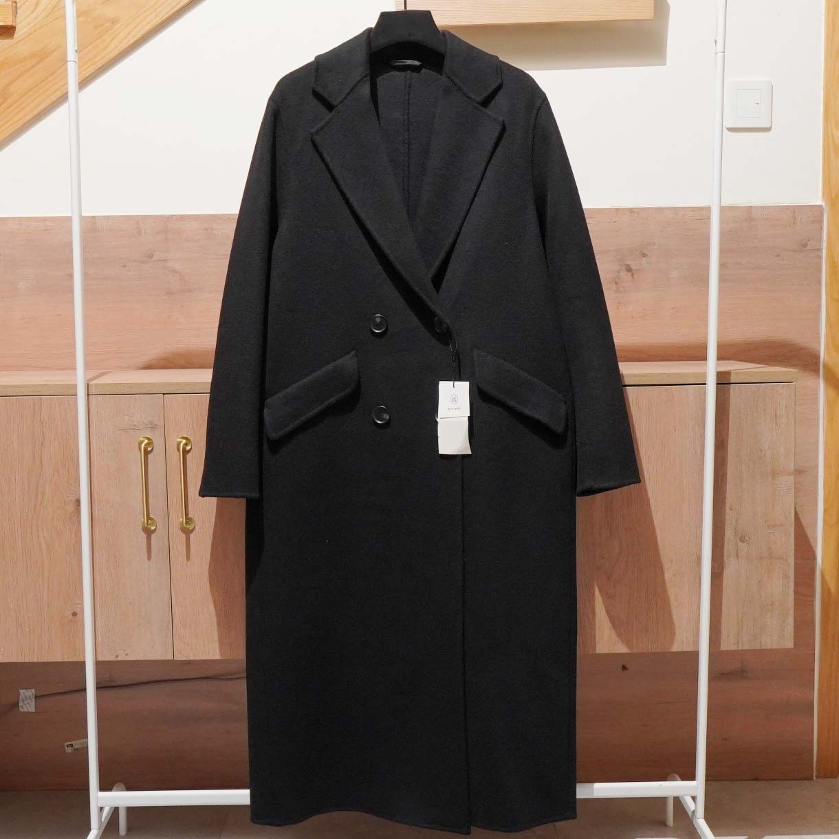 오리지널 8073 265-유럽 및 미국 여성복 도매 클래식 스타일 더블 버튼 롱 블랙 울 코트