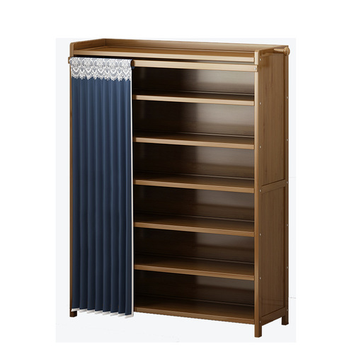 Bamboo and nanmu simple shoe rack multi-layer space-saving household dust-proof shoe rack entrance door storage assembly shoe cabinet