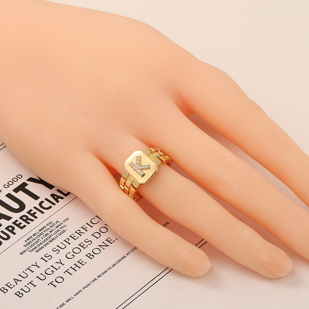 New Fashion Copper-plated 26 English Alphabet Open Ring display picture 28