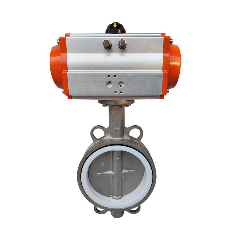 AT气缸D671F-16P不锈钢304气动对夹蝶阀四氟密封耐高温耐腐蚀开关