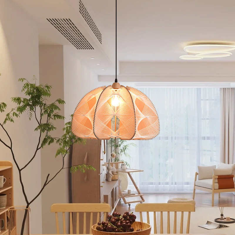 Araña de madera estilo japonés estilo tranquilo Bed & Breakfast Tea Room comedor sala de estar dormitorio estudio bar retro cuerda de cáñamo lámpara trenzada