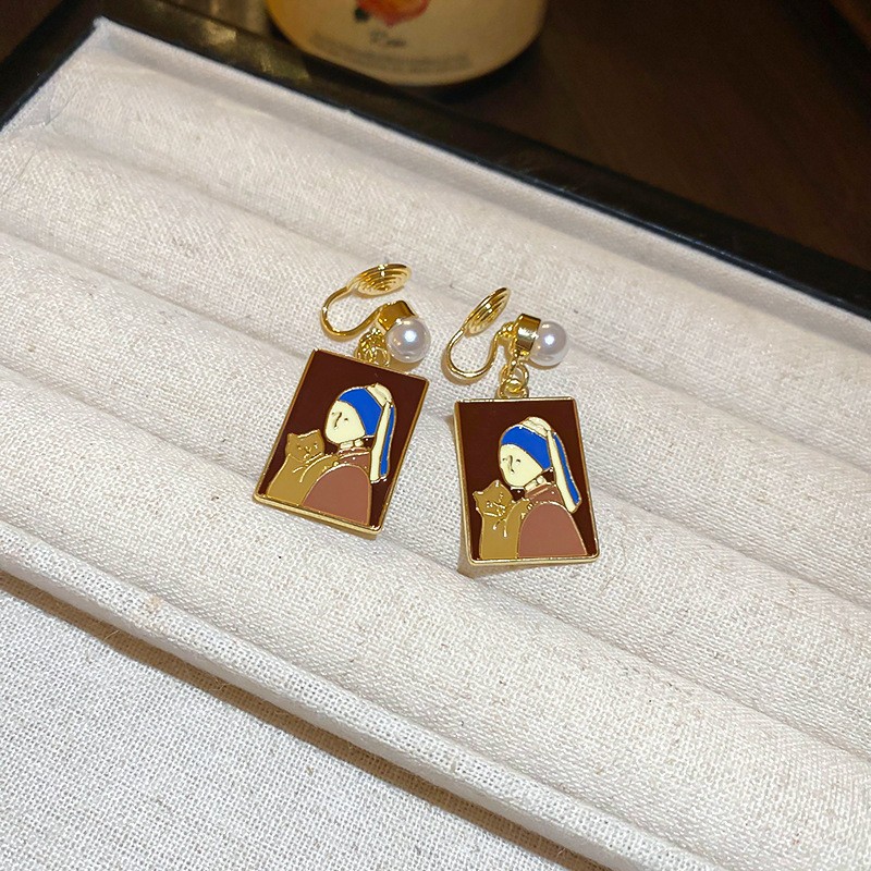 Pendientes de pinza de oreja de perla de temperamento de lujo ligero francés