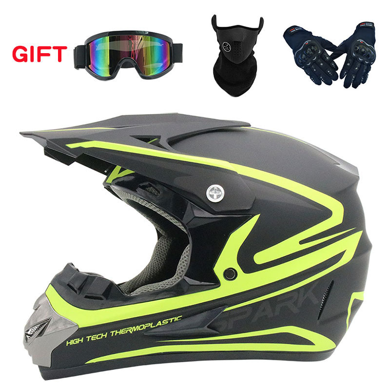 Motosiklet kaskı (dəbilqə) – Motuoche Helmet with Goggles - matte-yellow-fleet-goggles-mask-black-gloves-s