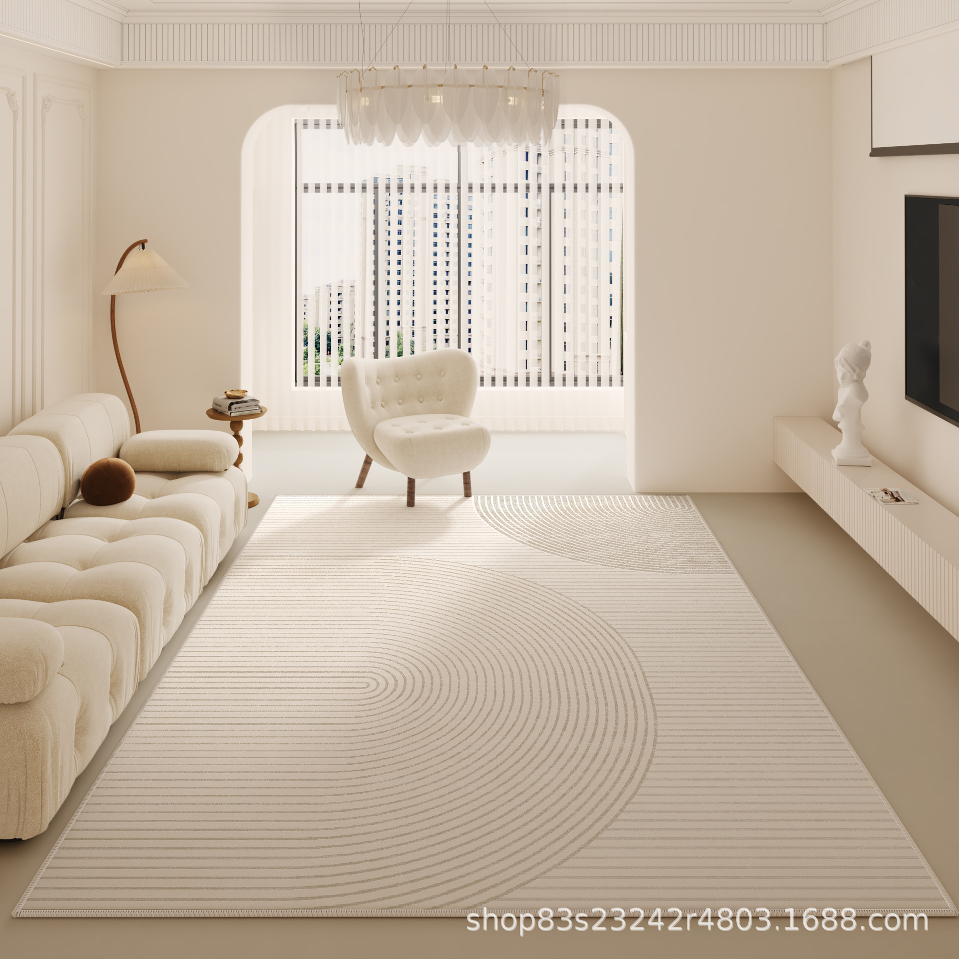 Estilo japonés minimalista Líneas geométricas Loop alfombra de terciopelo sala de estar dormitorio de lujo de luz llena cubierta de color cálido alfombra