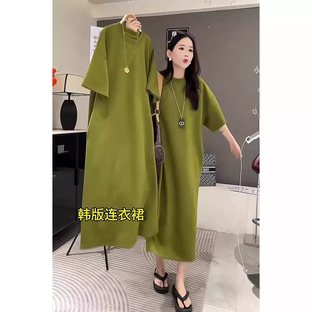 宽松韩版连衣裙女夏季2024新款宽松显瘦气质直筒裙长款过膝T恤裙
