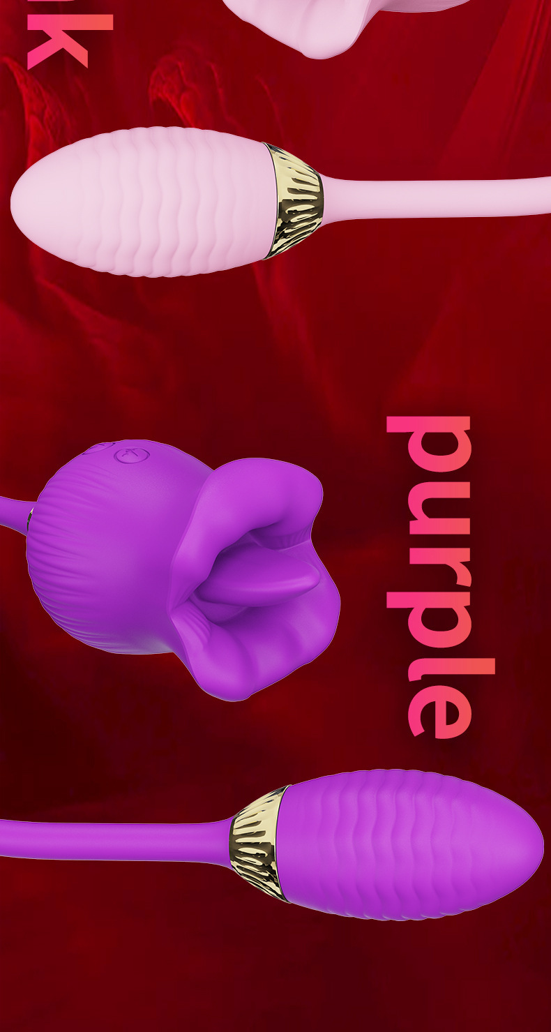 Rose Lip Tongue Licking Vibrator, Purple Silicone & ABS Clitoral Massager for Adults — detail image 15