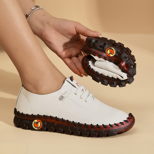 Cross-border Amazon Hand-stitched Women's Shoes with Soft TPR Sole, Mom's Shoes for Spring/Summer 2025, Flat Single-layer Casual Shoes