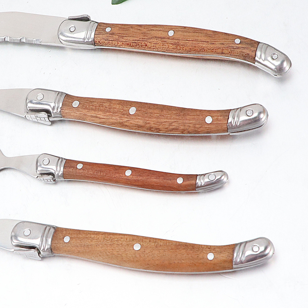 Comercio exterior mango de madera filete de acero inoxidable cuchillo tenedor cuchara juego de vajilla cuchara cuchara cuchara cuchara cuchara de sopa carne cortada cuchillo especial para comida occidental