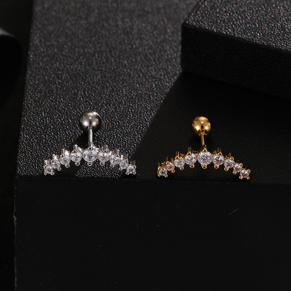 18K Gold Plated Antler Flower Cartilage Ear Stud Titanium Steel Screw Bone Earring Niche Jewelry detail image 8
