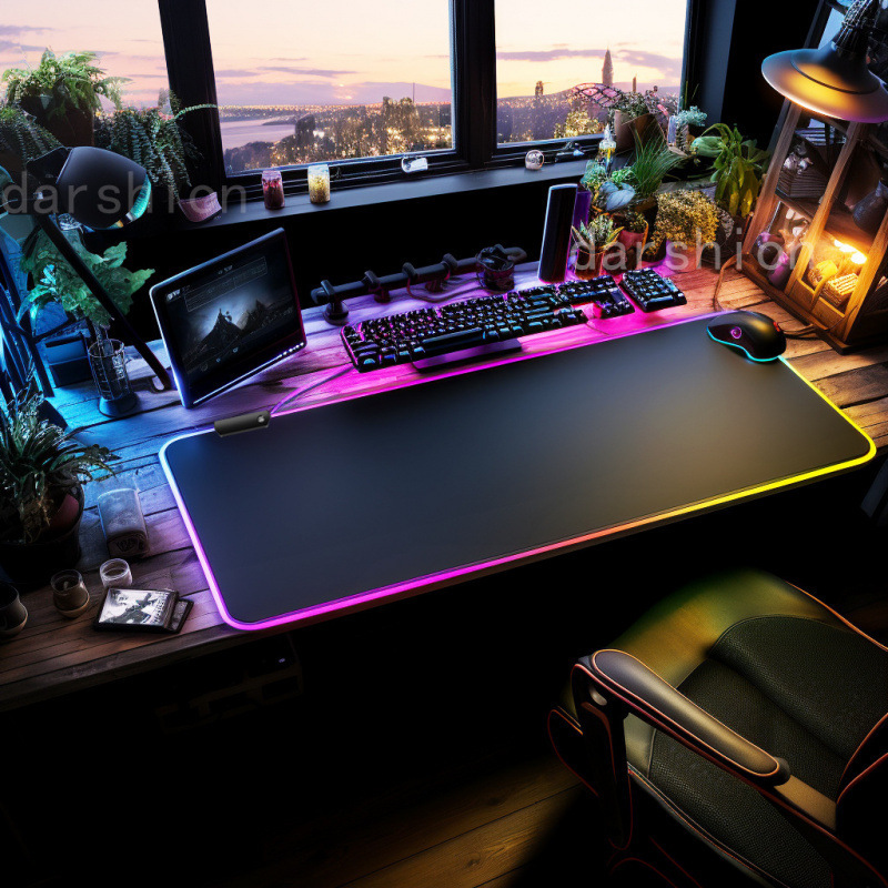 Gaming Luminous Mouse Pad Rgb Colorful Large Size Thickened Non-Slip Led Desk Mat E-Sports Keyboard Pad with Printed Graphics in Stock