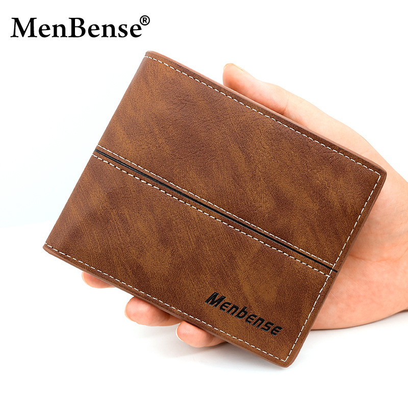Menbénse nueva cartera transfronteriza corta de los hombres de moda simple negocio suave cartera juventud ultra-delgada cartera