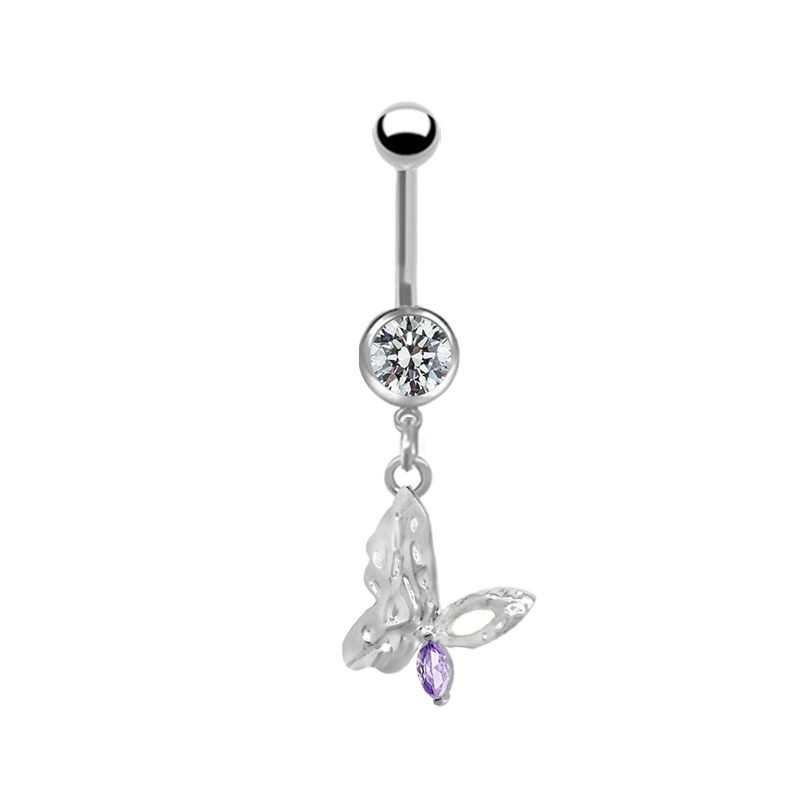 Navel Belly Button Ring With Butterfly Pendant Piercing Jewelry_voghion.com