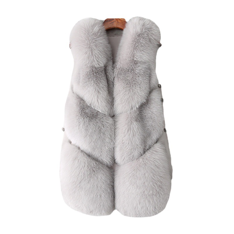 Damenbekleidung Fuchspelzweste Damen mittlere und lange Pelzweste warme Weste_voghion.com