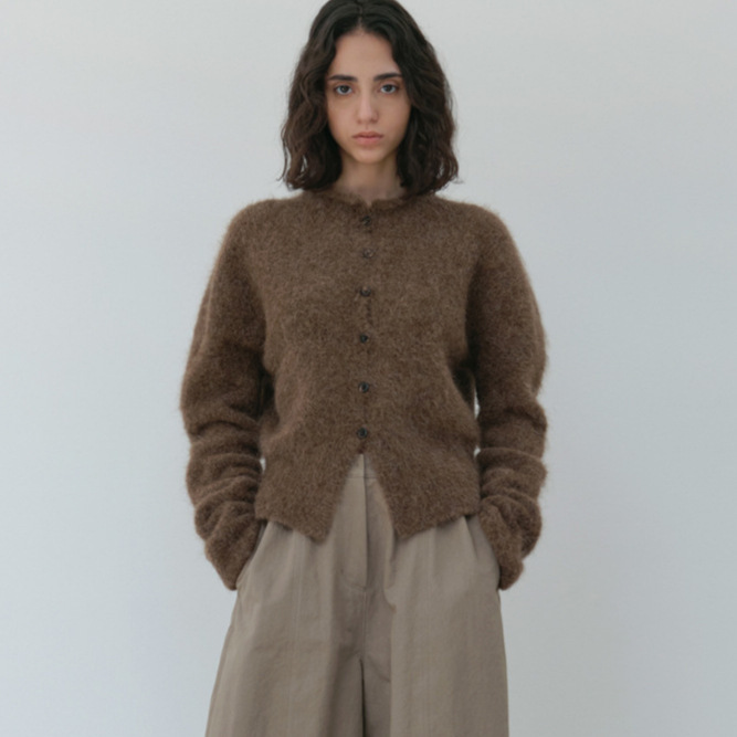 Ready in Stock ~ Korean Mo*A Alpaca Sweater Autumn and Winter New Atmosphere Pure Color Slimming Look Round Neck Knitted Cardigan Sweater