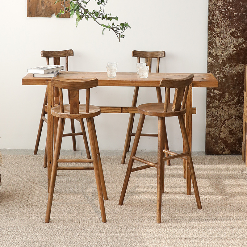 Solid Wood Bar Table Home Balcony Table High-foot Table Wall Long Table Cafe Bar Table and Chair Combination